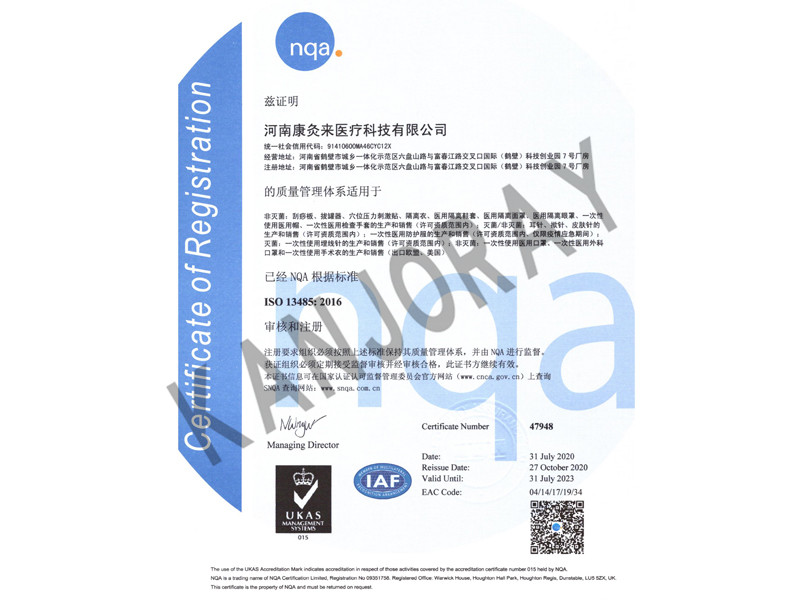 ISO13485 certificate NQA Chinese
